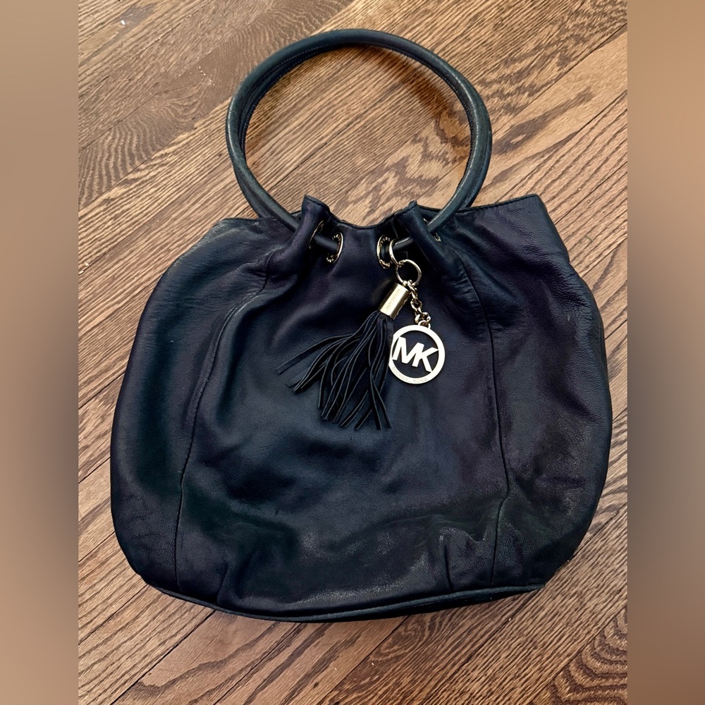 Michael Kors Black Leather Handbag with Gold Accents